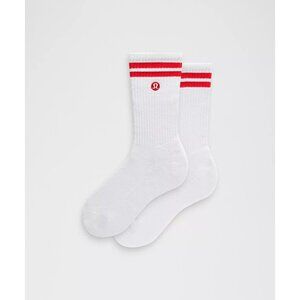 Unisex Daily Essential Crew Socks Stripe - White/Red